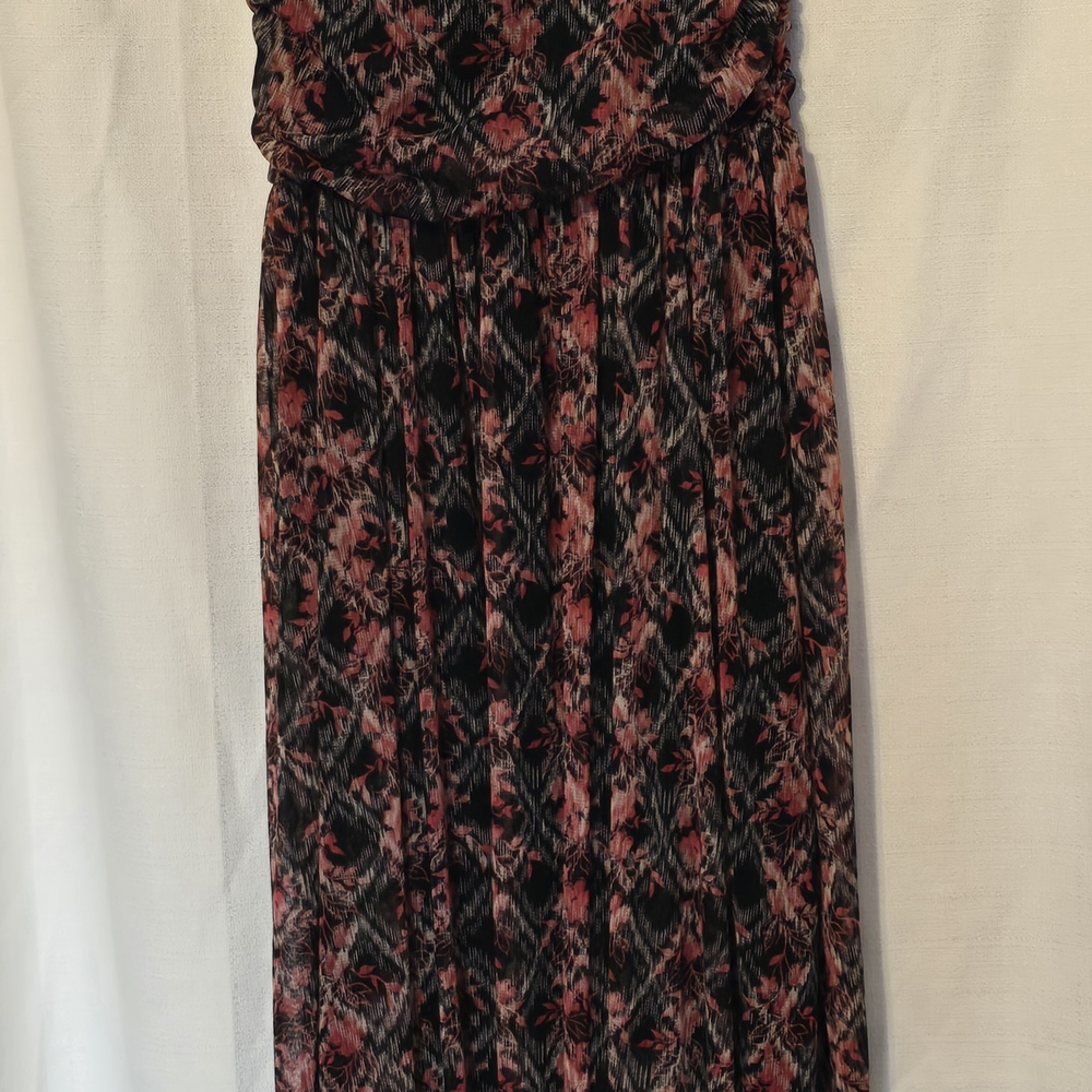 Free People Red and Black Ruched Midi Sundress High Low Size Large - Picture 6 of 7